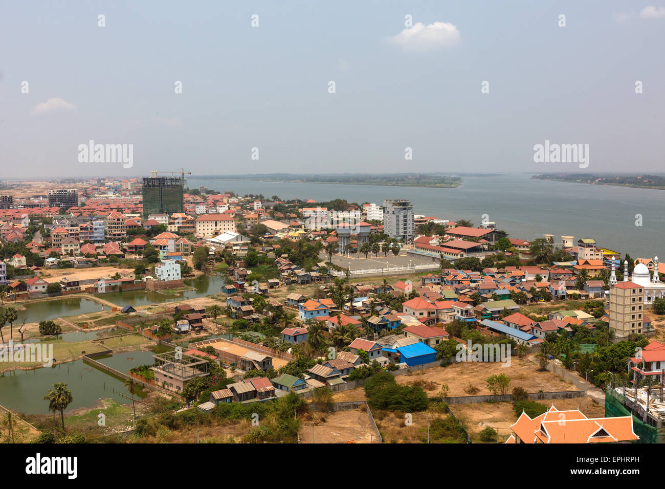 Vedute del fiume Mekong e la città di Phnom Penh, Cambogia Foto Stock