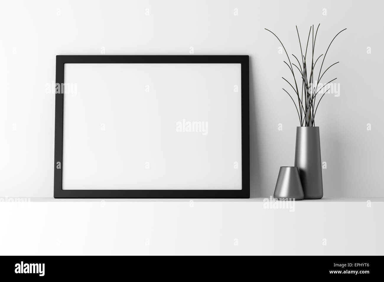 Nero vuota photo frame sul ripiano bianco Foto Stock