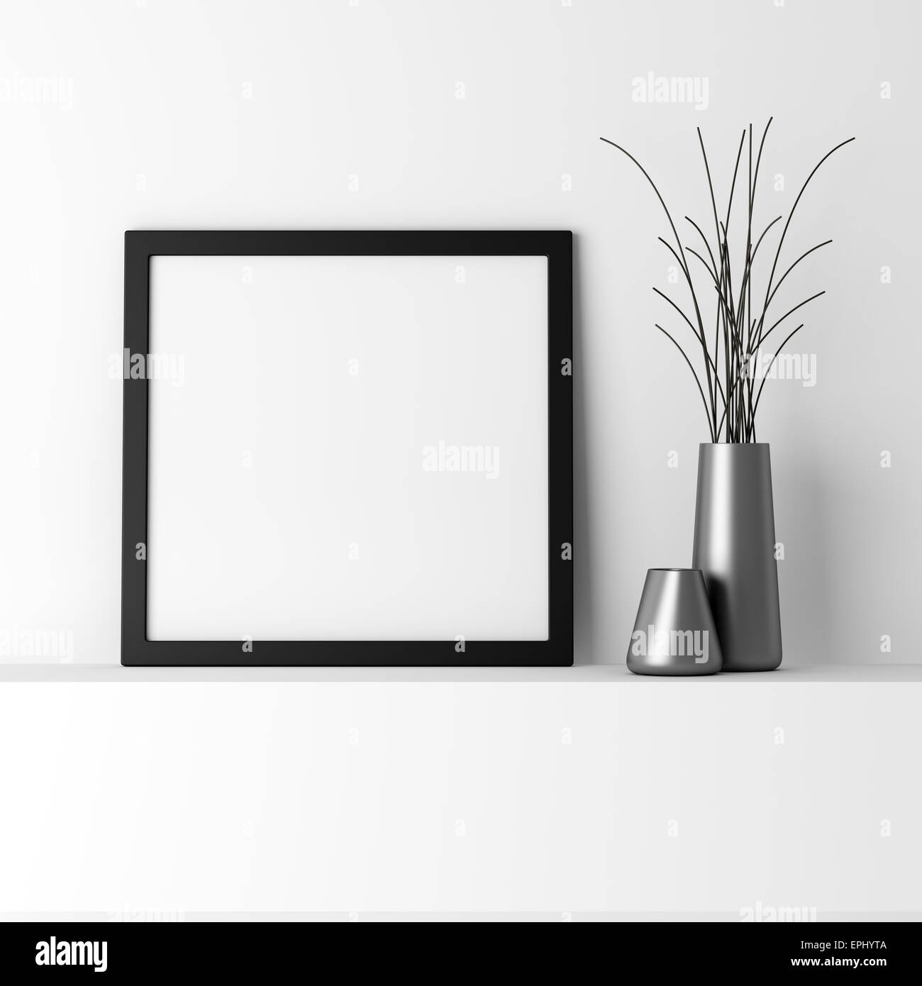 Nero vuota photo frame sul ripiano bianco Foto Stock