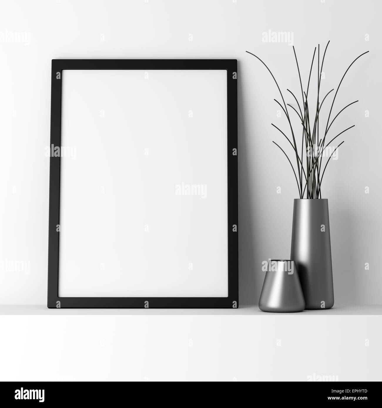 Nero vuota photo frame sul ripiano bianco Foto Stock