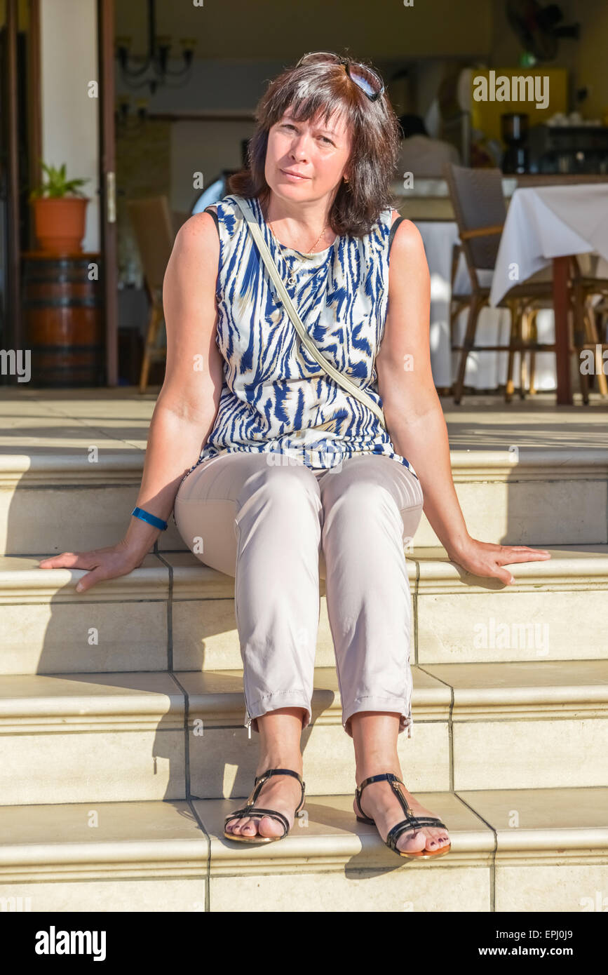 Bruna di mezza età Foto Stock