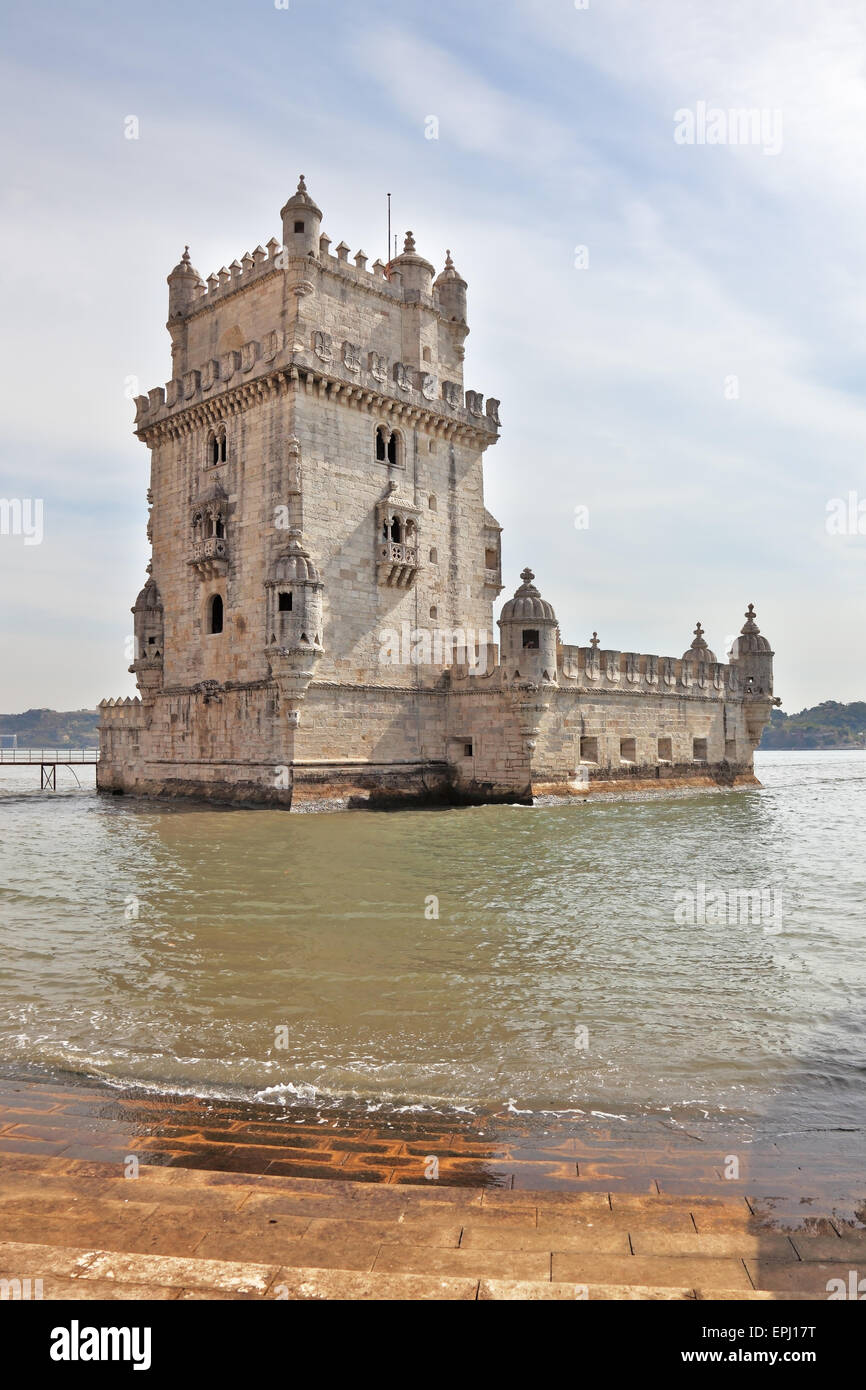 Marmo bianco la torre di Belem Foto Stock