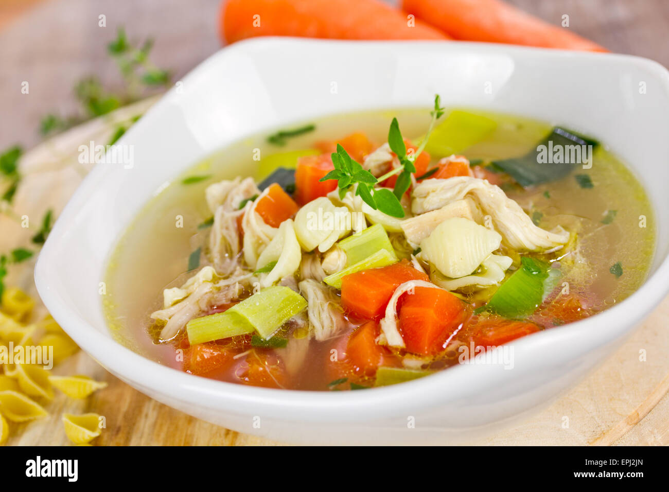 zuppa di pollo Foto Stock