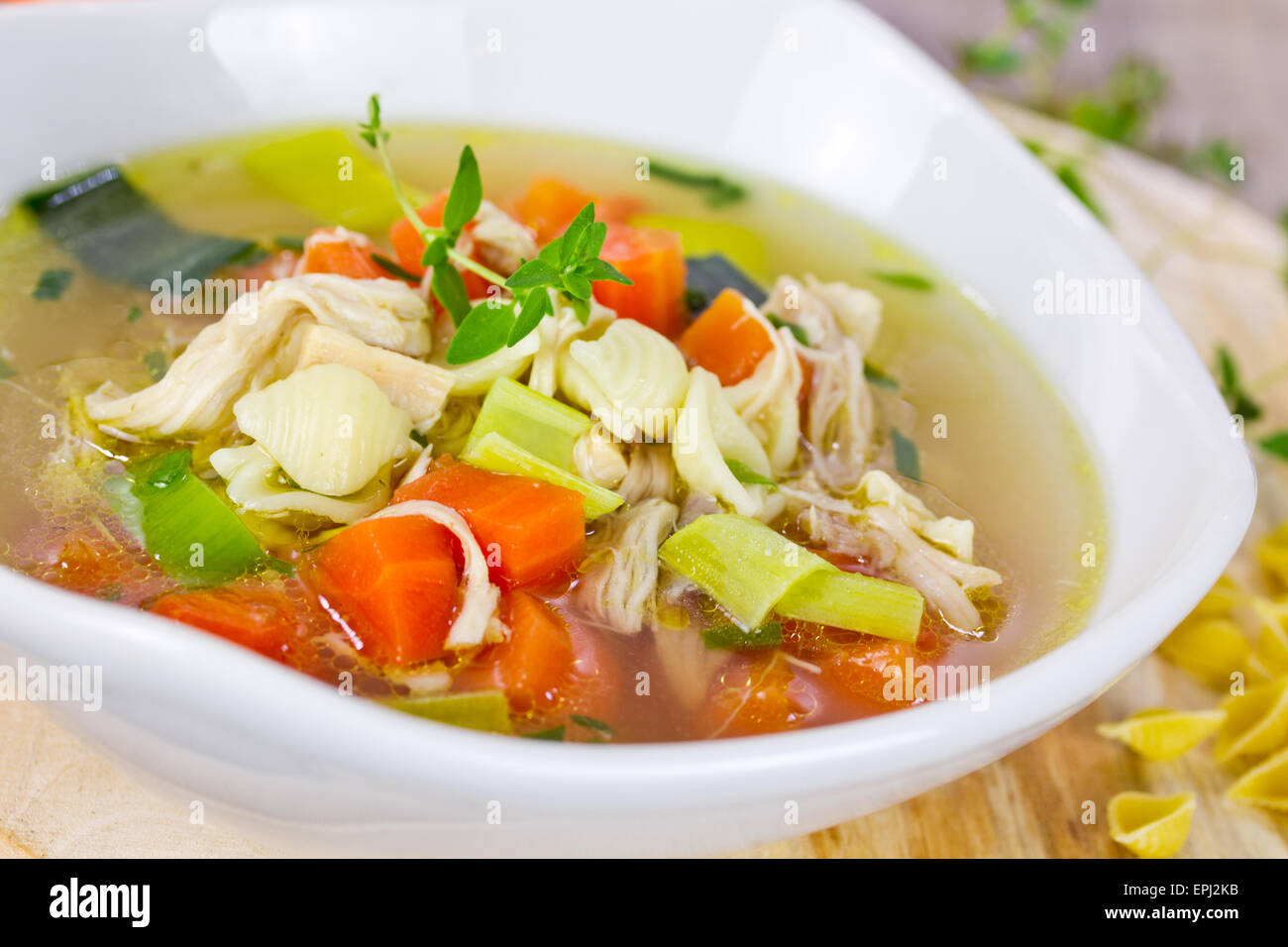 zuppa di pollo Foto Stock