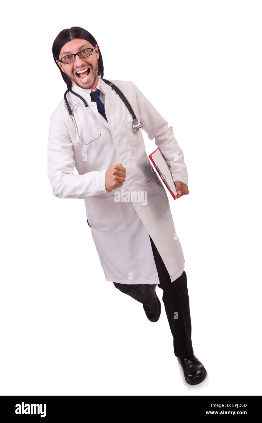Giovane maschio medico isolato su bianco Foto Stock