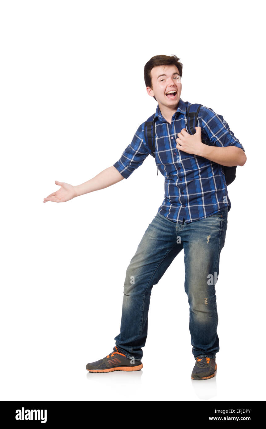 Giovane studente isolato su sfondo bianco Foto Stock