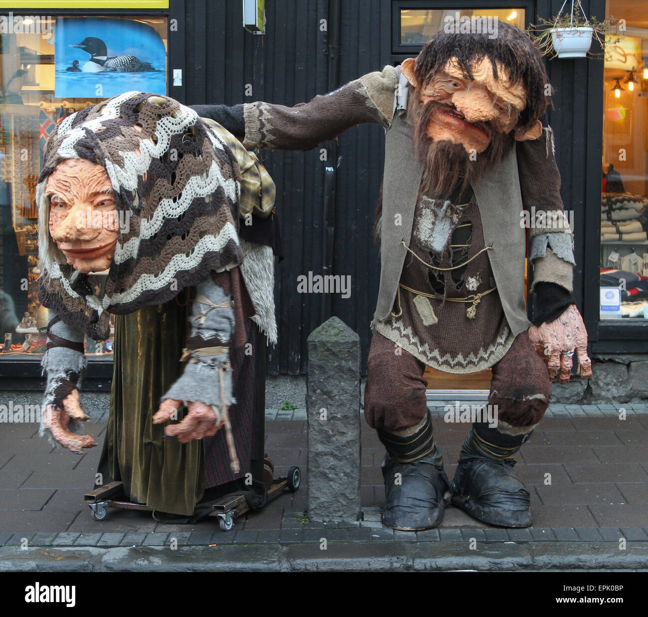 Troll burattini in rejkjiavik Foto Stock