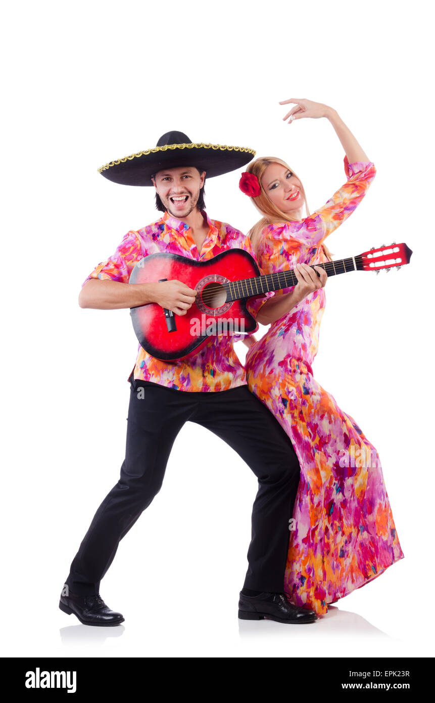 Coppia spagnola a suonare la chitarra e ballo Foto Stock