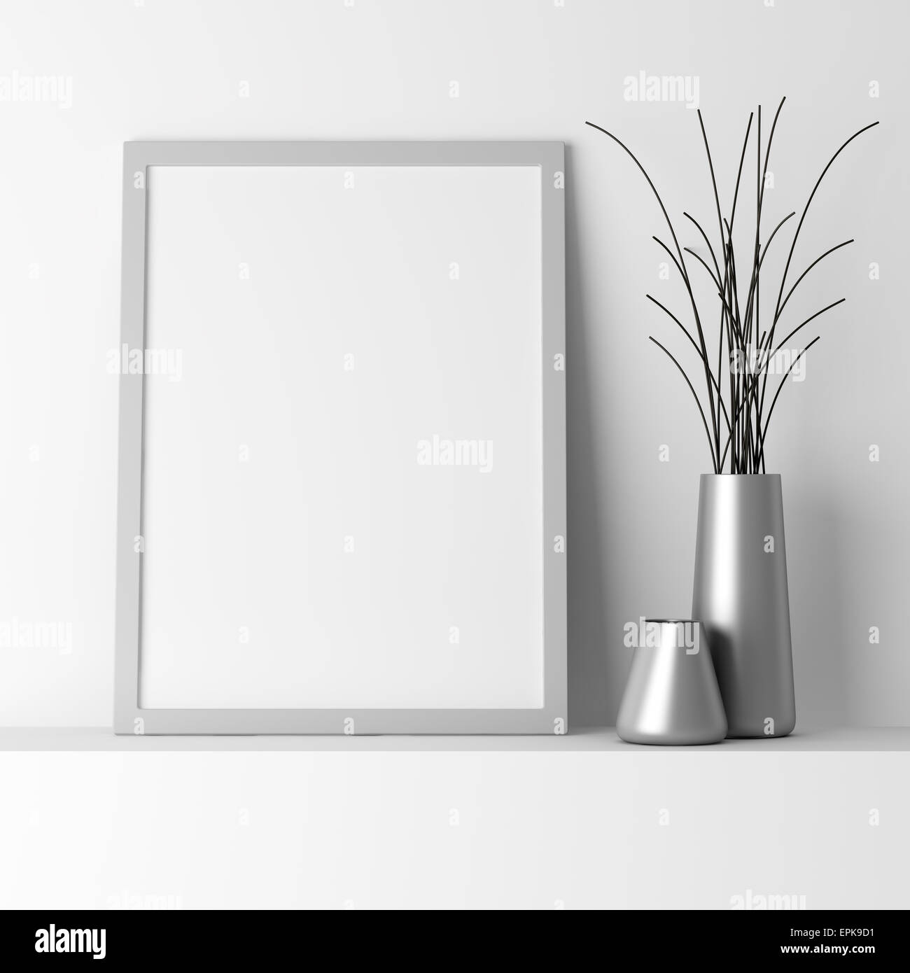 Grigia vuota cornice fotografica sul ripiano bianco Foto Stock