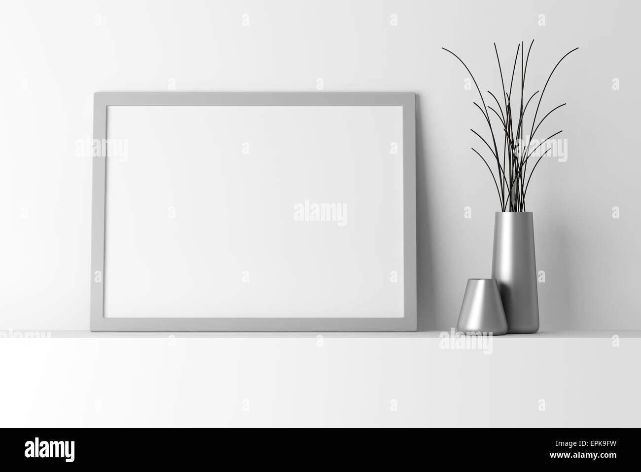 Grigia vuota cornice fotografica sul ripiano bianco Foto Stock