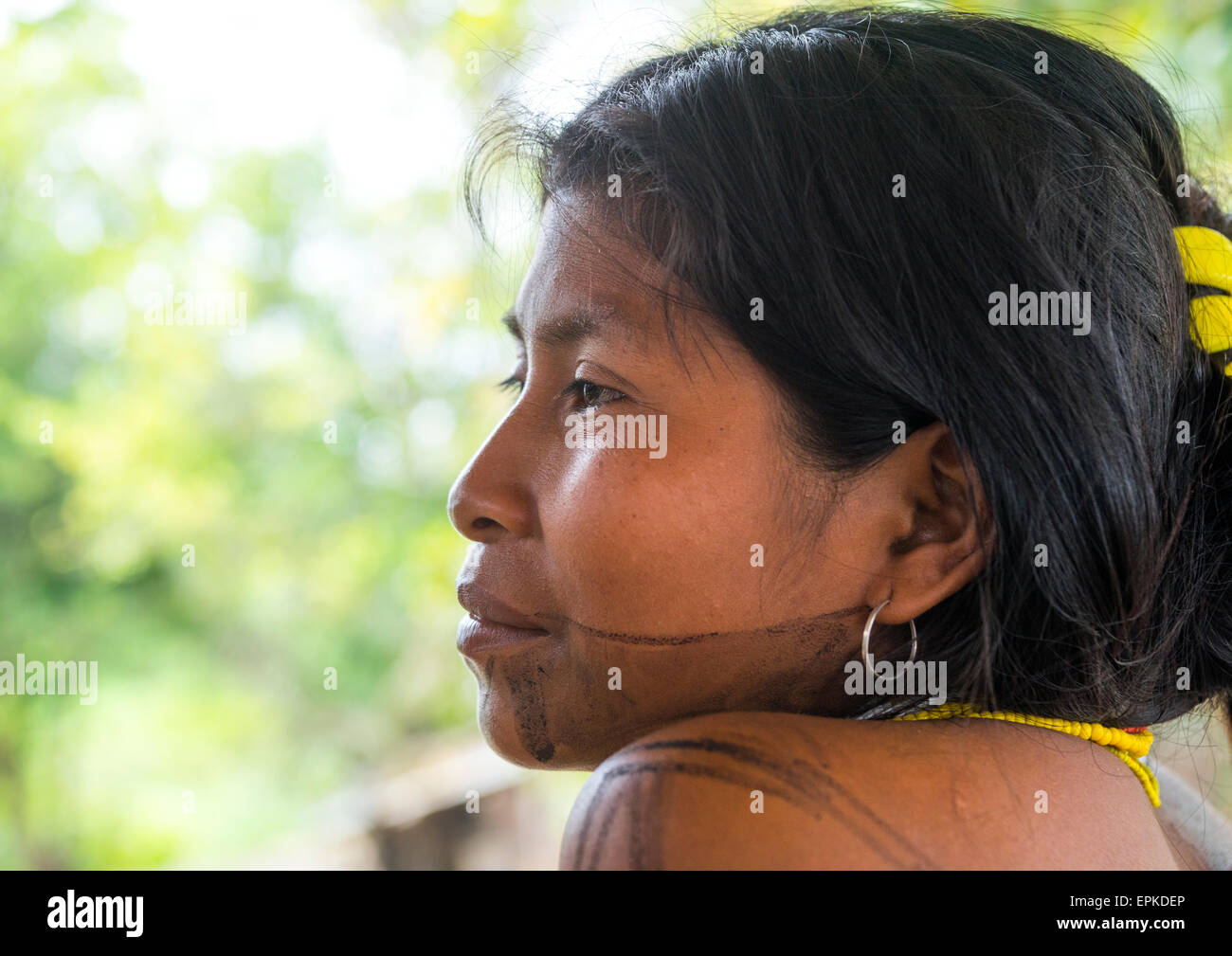 Panama, Provincia di Darien, Bajo Chiquito, donna dei nativi Indiani della tribù Embera ritratto Foto Stock