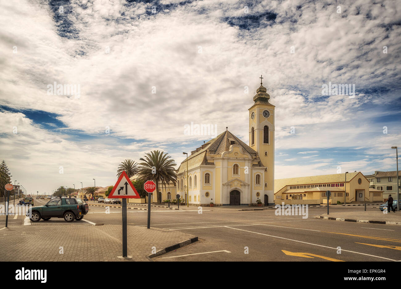 Chiesa luterana, Walvis Bay, Namibia, Africa Foto Stock