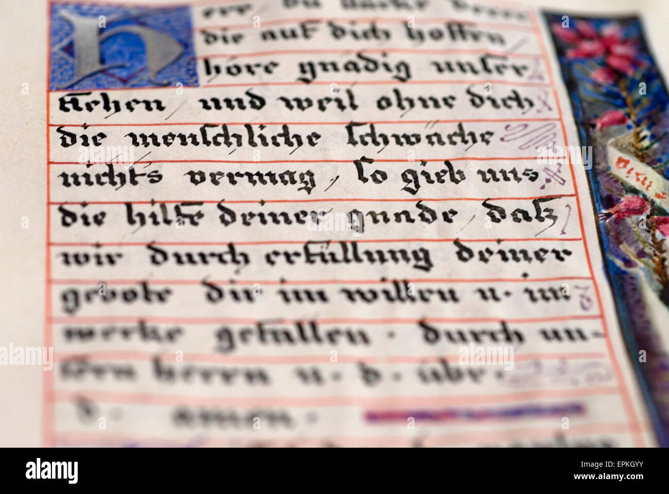 Storico, scritte a mano per script biblico a una biblioteca del convento, Germania, Europa Foto Stock