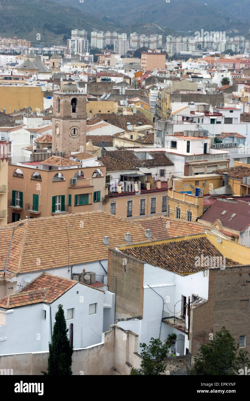 Vista sulla città dall'Alcazaba, Malaga, Andalusia, Spagna Foto Stock
