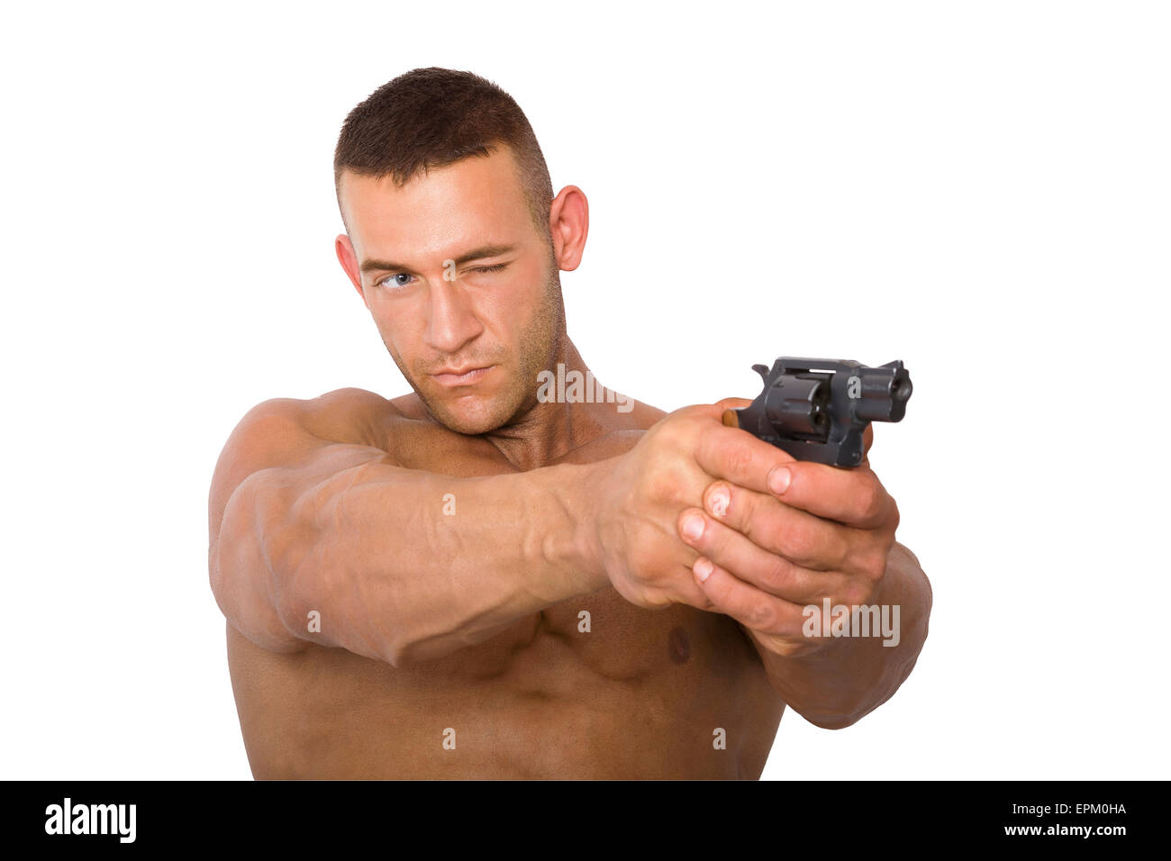 Giovane uomo bello che punta la pistola immagini e fotografie stock ad alta  risoluzione - Alamy