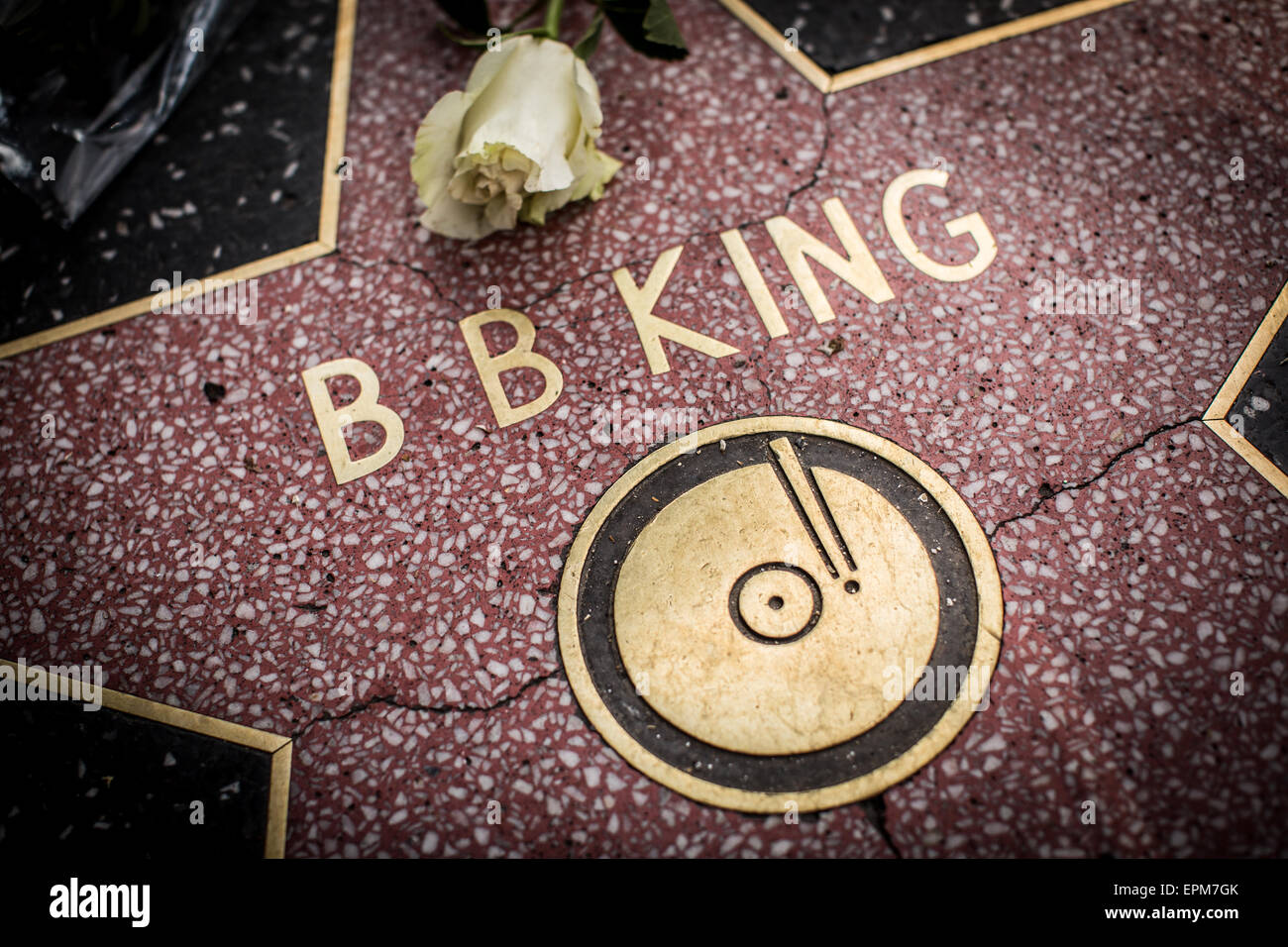 B.B. Re della stella sulla Hollywood Walk of Fame il giorno dopo il leggendario blues musicista morì nella sua casa a Las Vegas. Foto Stock