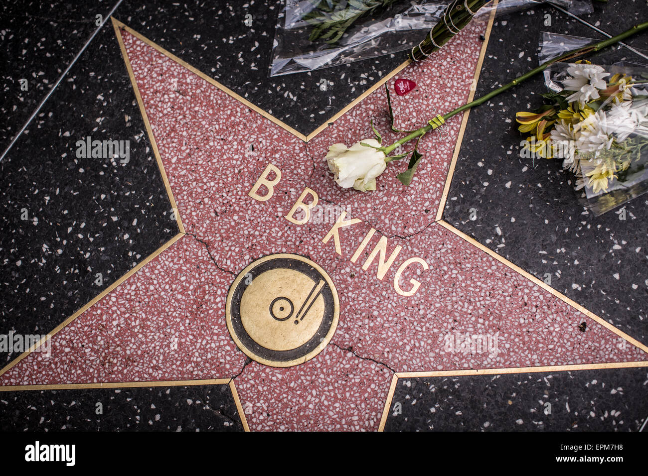 B.B. Re della stella sulla Hollywood Walk of Fame il giorno dopo il leggendario blues musicista morì nella sua casa a Las Vegas. Foto Stock