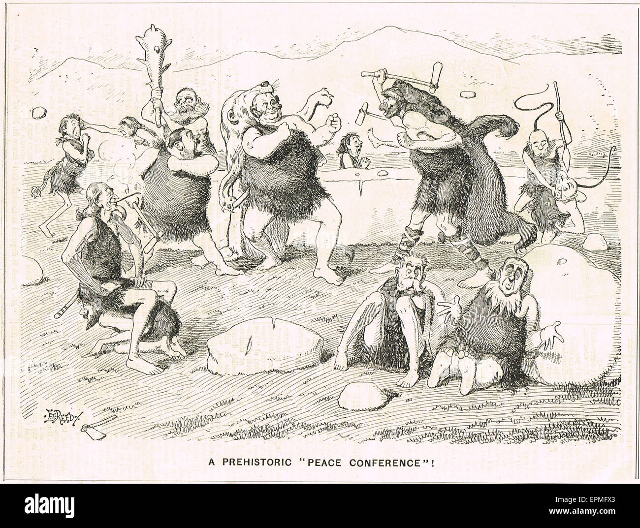 Punch cartoon 1899 preistorico di una conferenza di pace Foto Stock