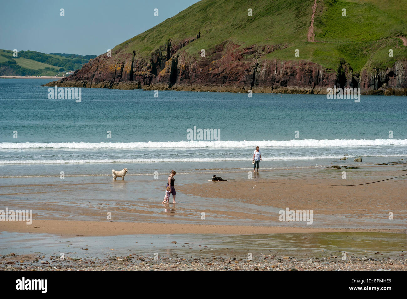 Manorbier Beach. Pembrokeshire. Il Galles. Cymru. Regno Unito. Regno Unito. Foto Stock