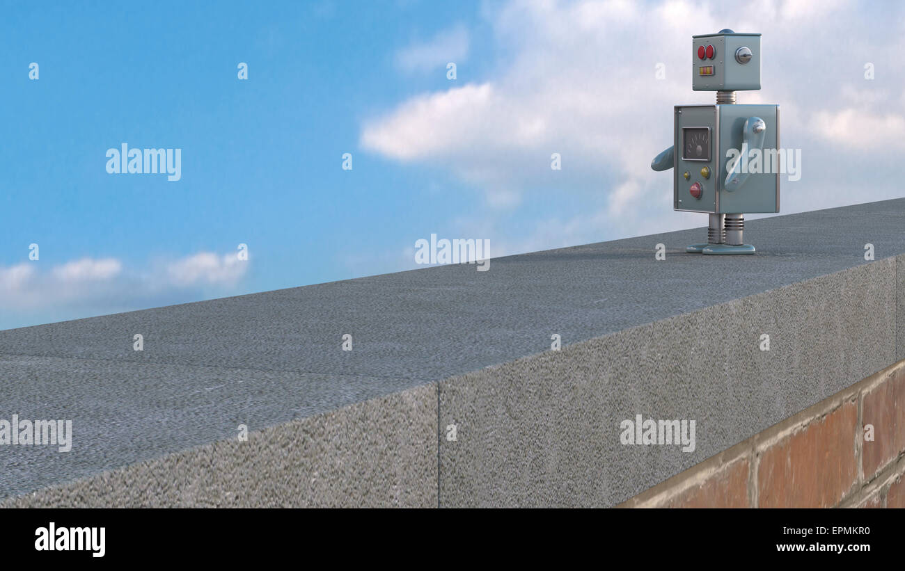 Robot sulla mensola a muro, rendering 3D Foto Stock