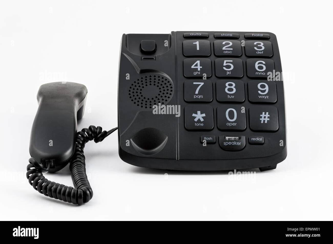 Telefono nero con pulsanti di grandi dimensioni Foto Stock