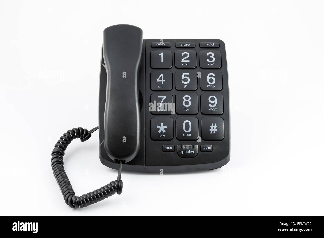 Telefono nero con pulsanti di grandi dimensioni Foto Stock
