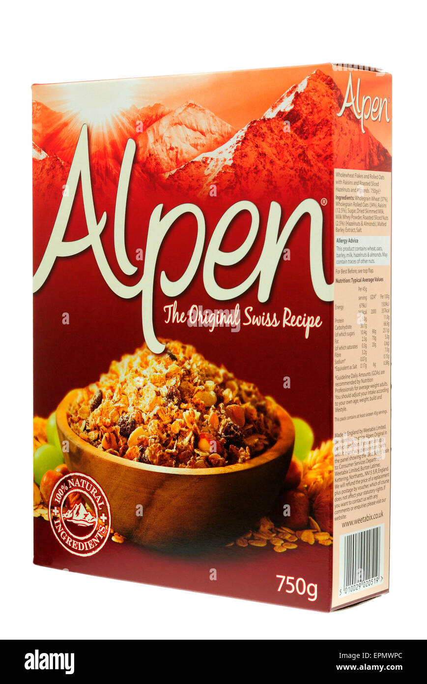 Scatola di Alpen Muesli cereali per la prima colazione Foto stock - Alamy