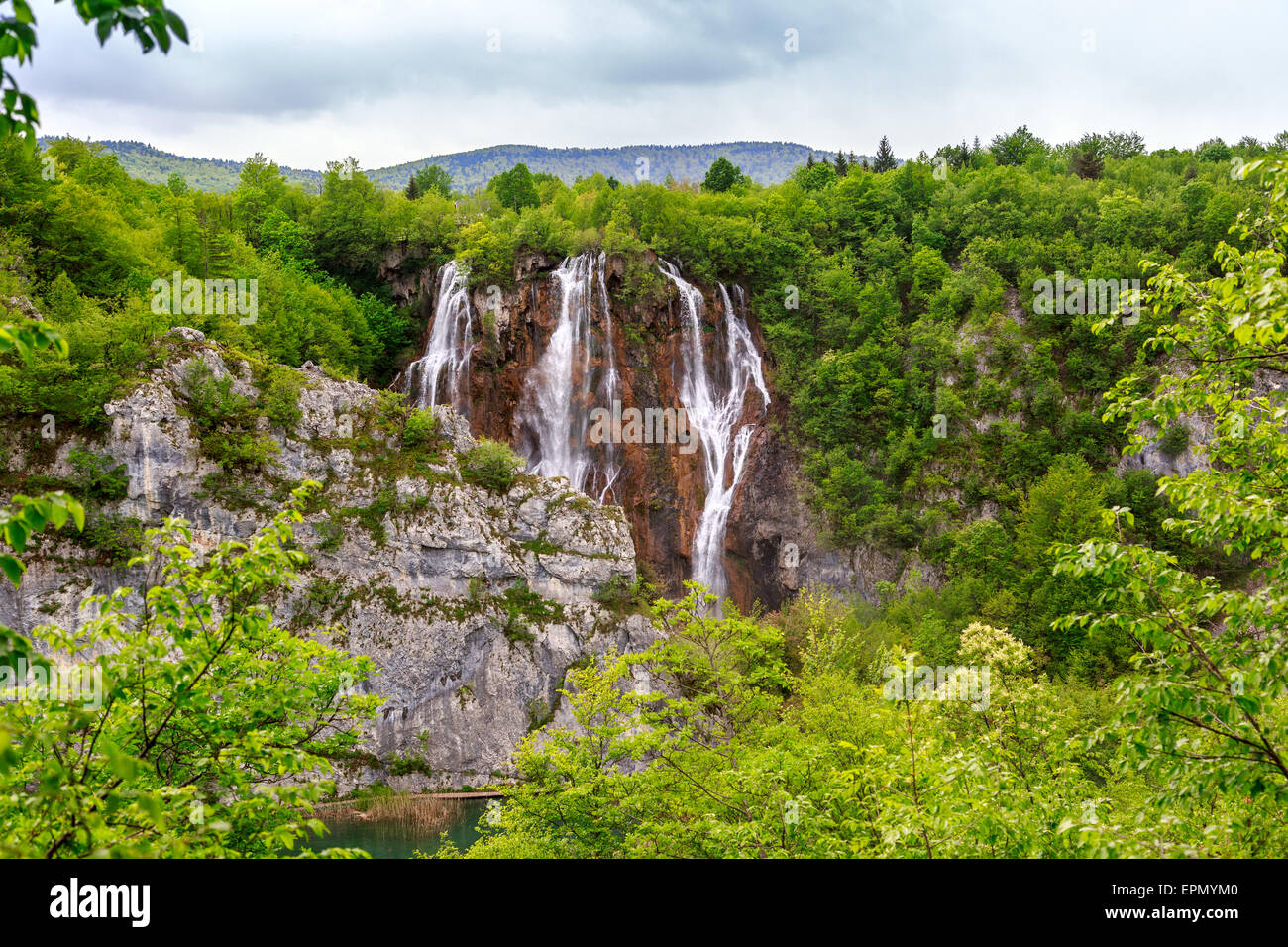 Cascate del Parco Nazionale di Plitvice. Vista aerea. Croatia-Europe Foto Stock