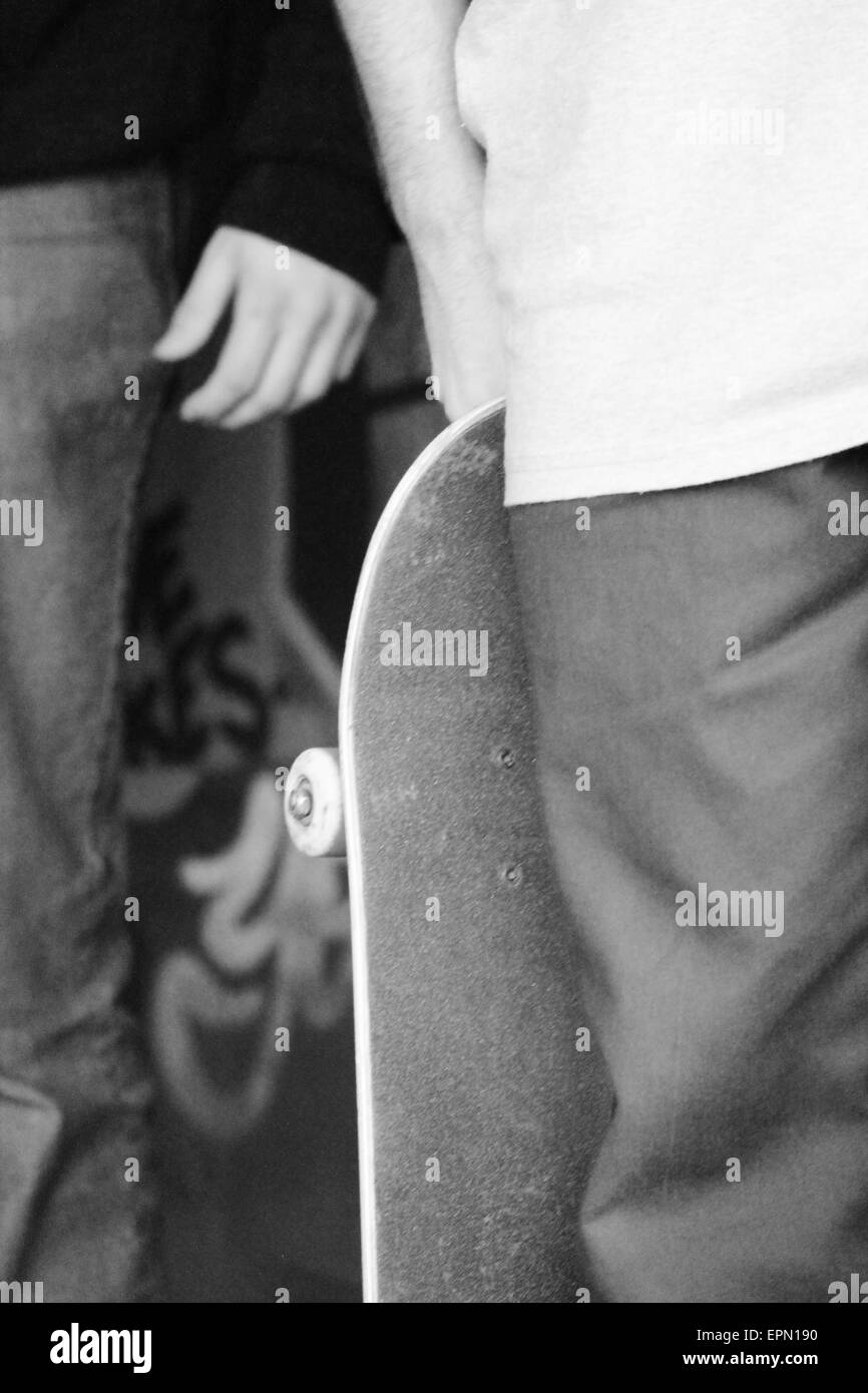 Skateboard SKATEBOARD, guidatore di skateboard, skateboard, il pattinaggio, il gruppo pattino, team, ruota, mazzo, Foto Stock