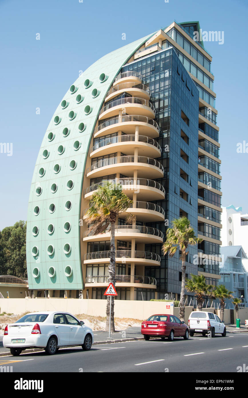 Ocean View Apartment Building, Beach Road, Strand, Helderberg distretto, Cape Peninsula, Provincia del Capo occidentale, Repubblica del Sud Foto Stock