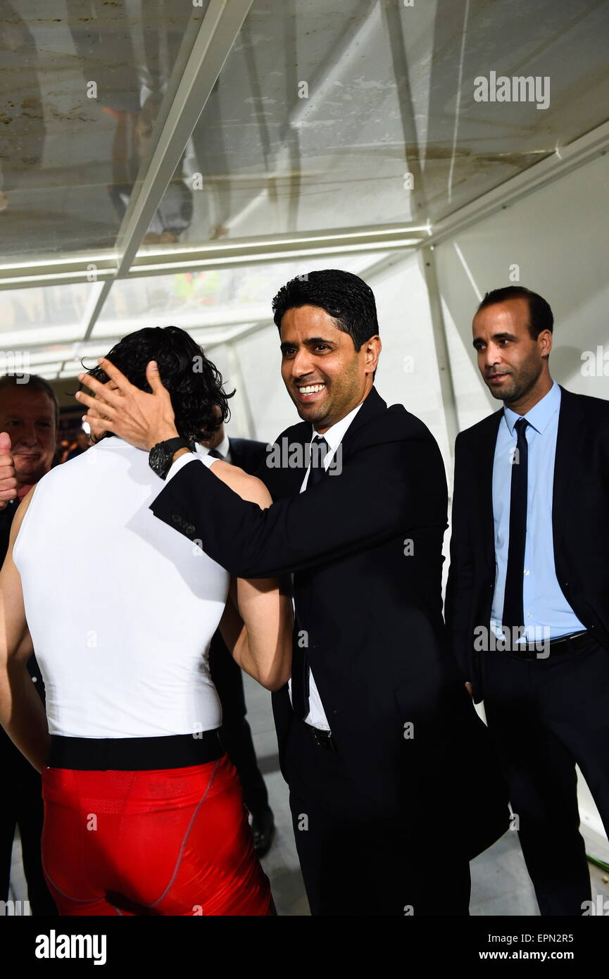 La Joie PSG campione - Edinson CAVANI/Nasser AL KHELAIFI - 16.05.2015 - Montpellier/Paris Saint Germain - 37eme journ©e de Ligue 1.Photo : Alexandre Dimou/Icona Sport Foto Stock