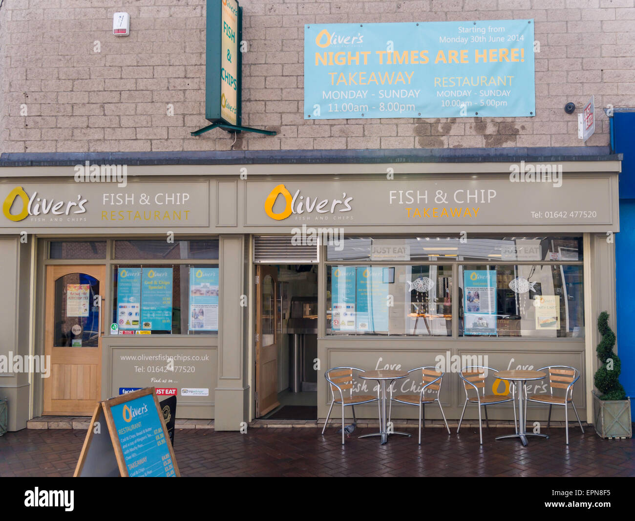 Oliver's Pesce e Chip shop in redcar cleveland North Yorkshire England Regno Unito Foto Stock