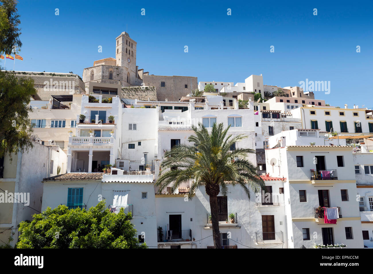 La cattedrale e la città vecchia. Ibiza, Isole Baleari. Spagna Foto Stock