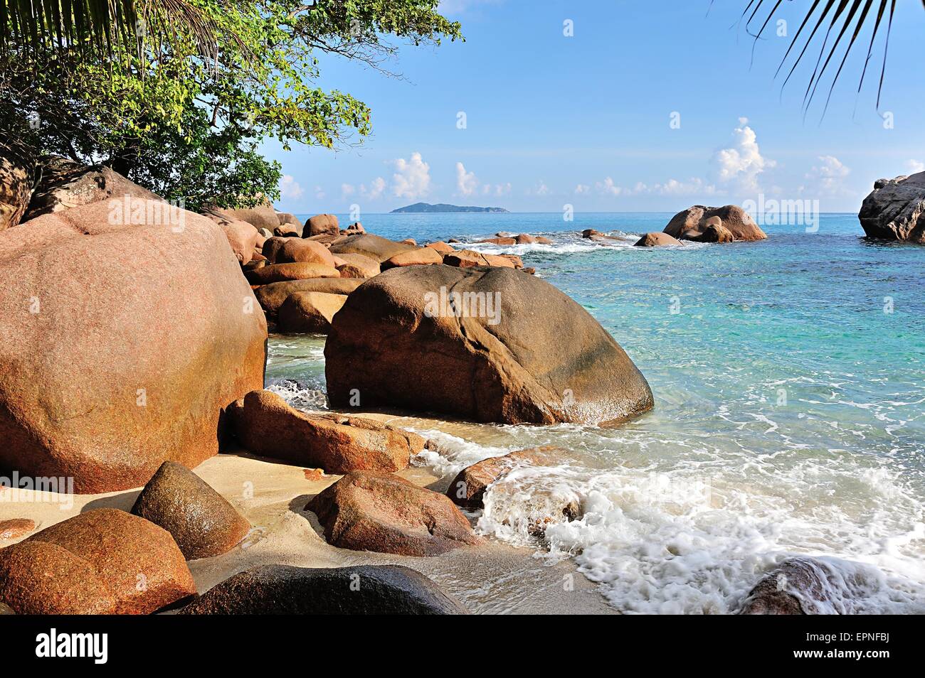 Spiaggia di Anse Lazio a Praslin, Seicelle Foto Stock