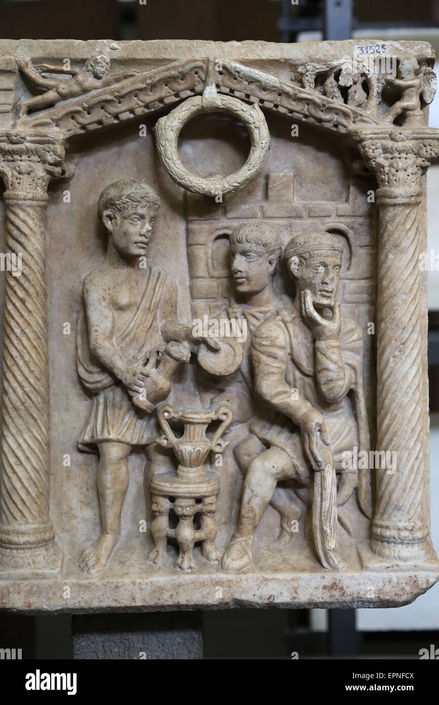 Dei primi cristiani. Passione romana sarcofago. Cristo davanti a Pilato. Metà iv c. Annuncio. Museo del Vaticano. Foto Stock