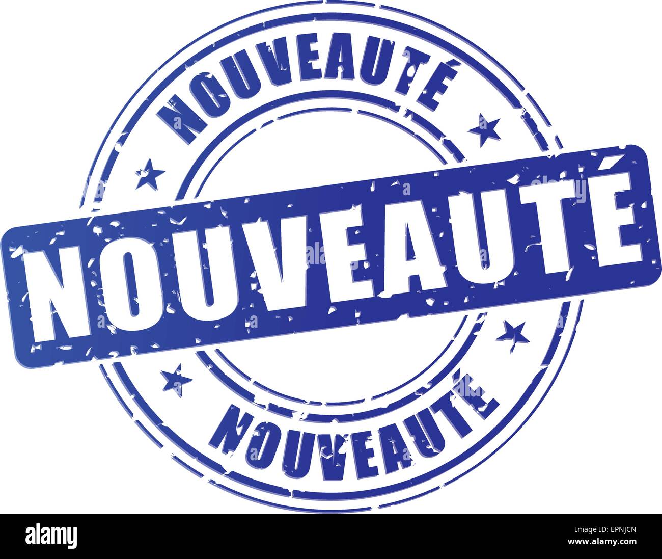 Traduzione in francese di novità blue design timbro Illustrazione Vettoriale
