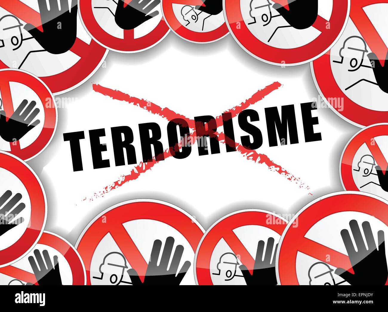 Traduzione in francese per fermare il terrorismo illustrazione astratta Illustrazione Vettoriale