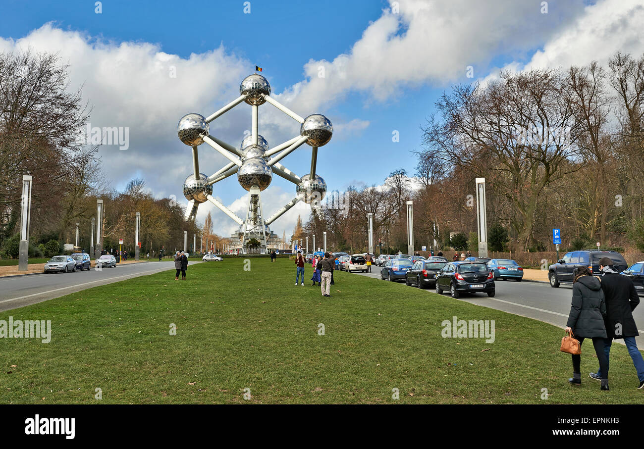 L'Atomium è un luogo famoso in Bruxelles, originariamente costruito per Expo '58, 1958 Bruxelles Foto Stock
