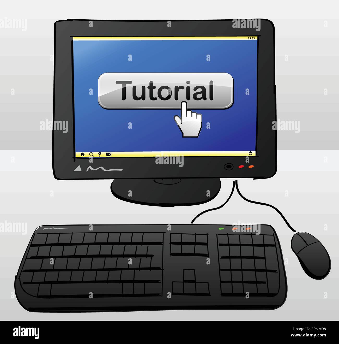 Immagine del computer con il tasto tutorial sullo schermo Illustrazione Vettoriale