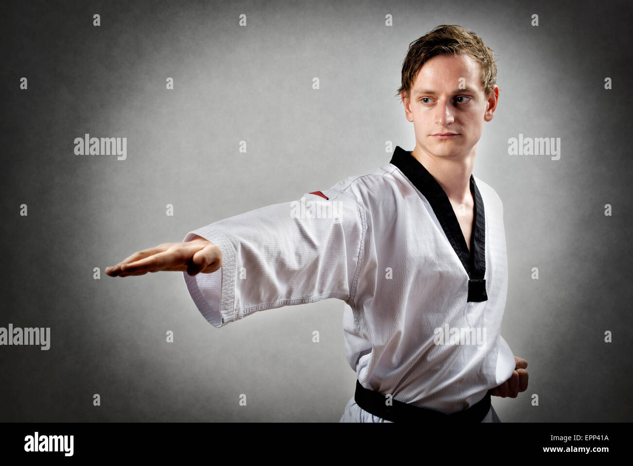 Immagine di un teakwon fare master con il karate chop Foto Stock