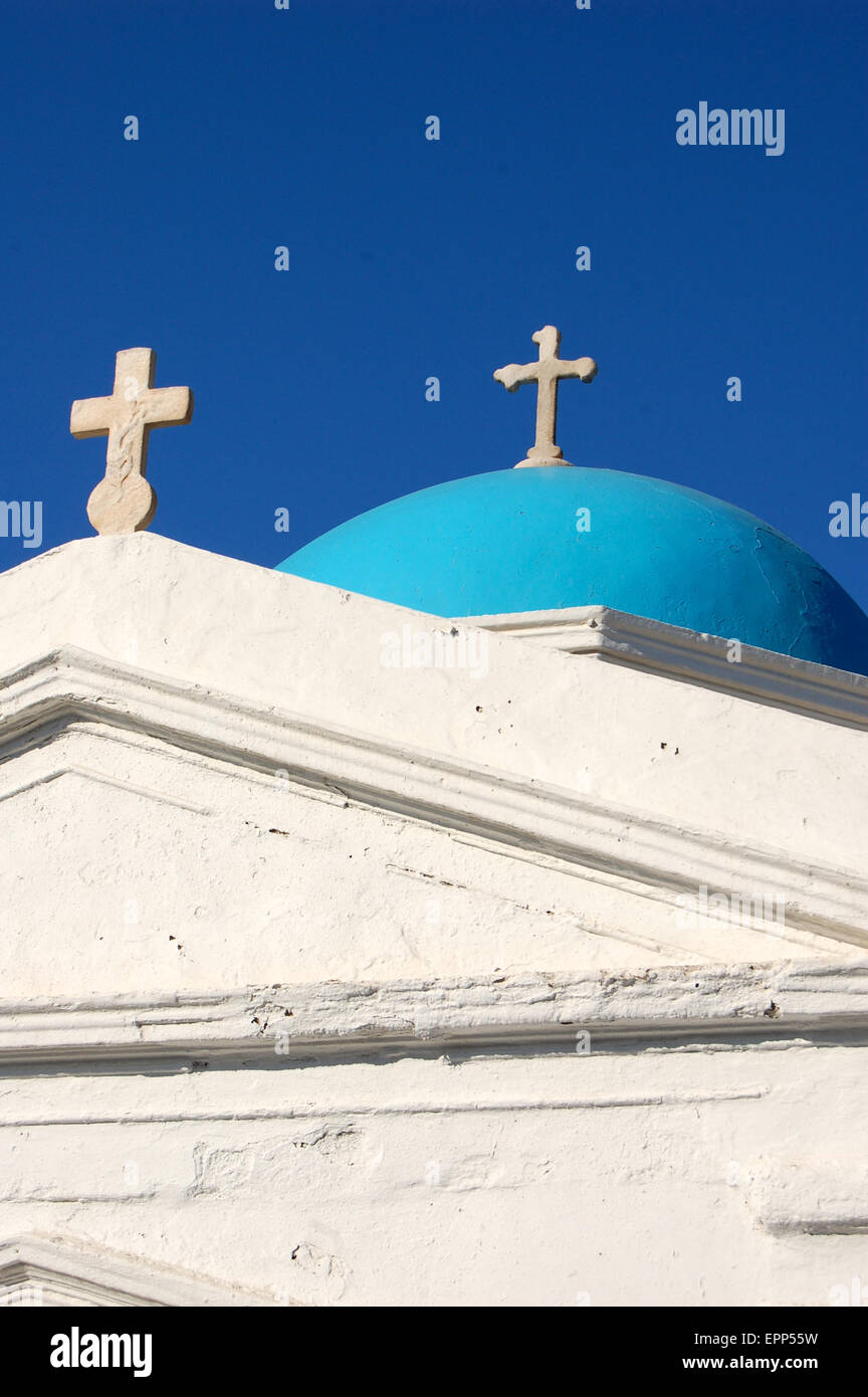 Cupola della chiesa sull'isola di Mykonos, Grecia Foto Stock