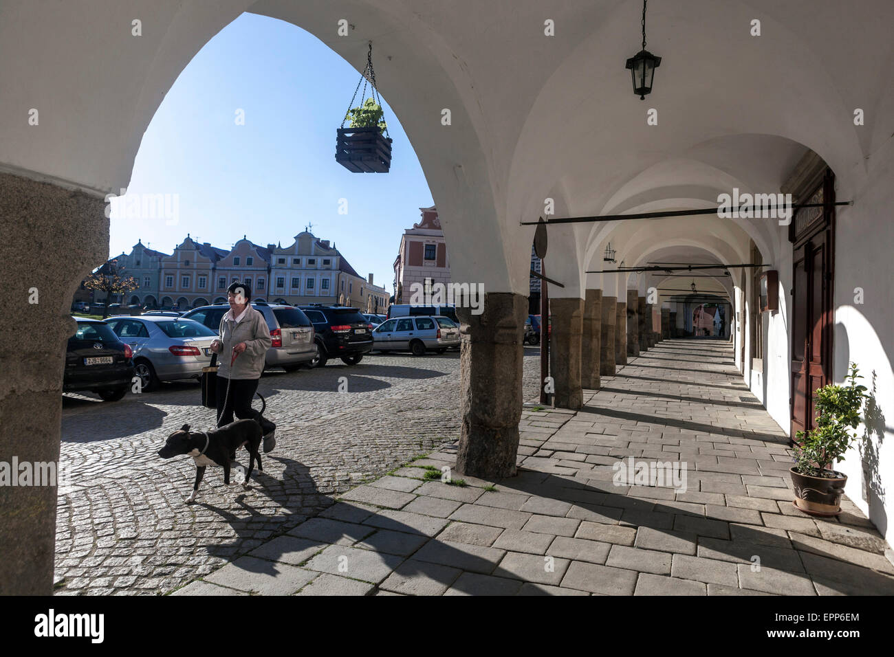 Telc, Repubblica Ceca, patrimonio mondiale UNESCO Città, la piazza principale, facciata townhouses Foto Stock
