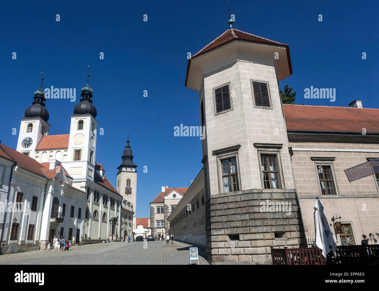Telc, Repubblica Ceca, patrimonio mondiale UNESCO Città, la piazza principale, facciata townhouses Foto Stock