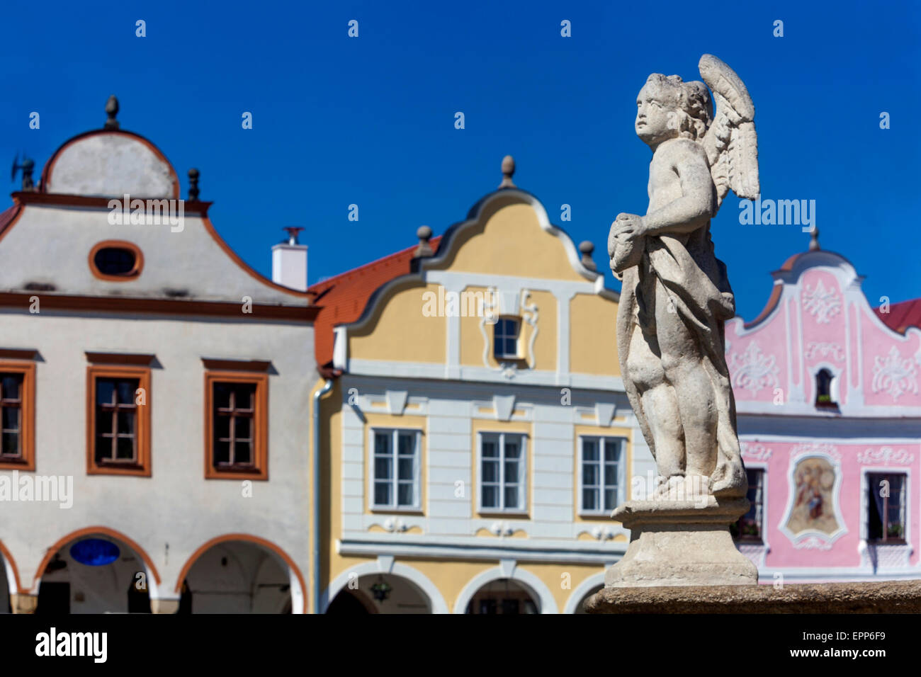Telc scultura barocca cittadina ceca su piazza Telc Foto Stock
