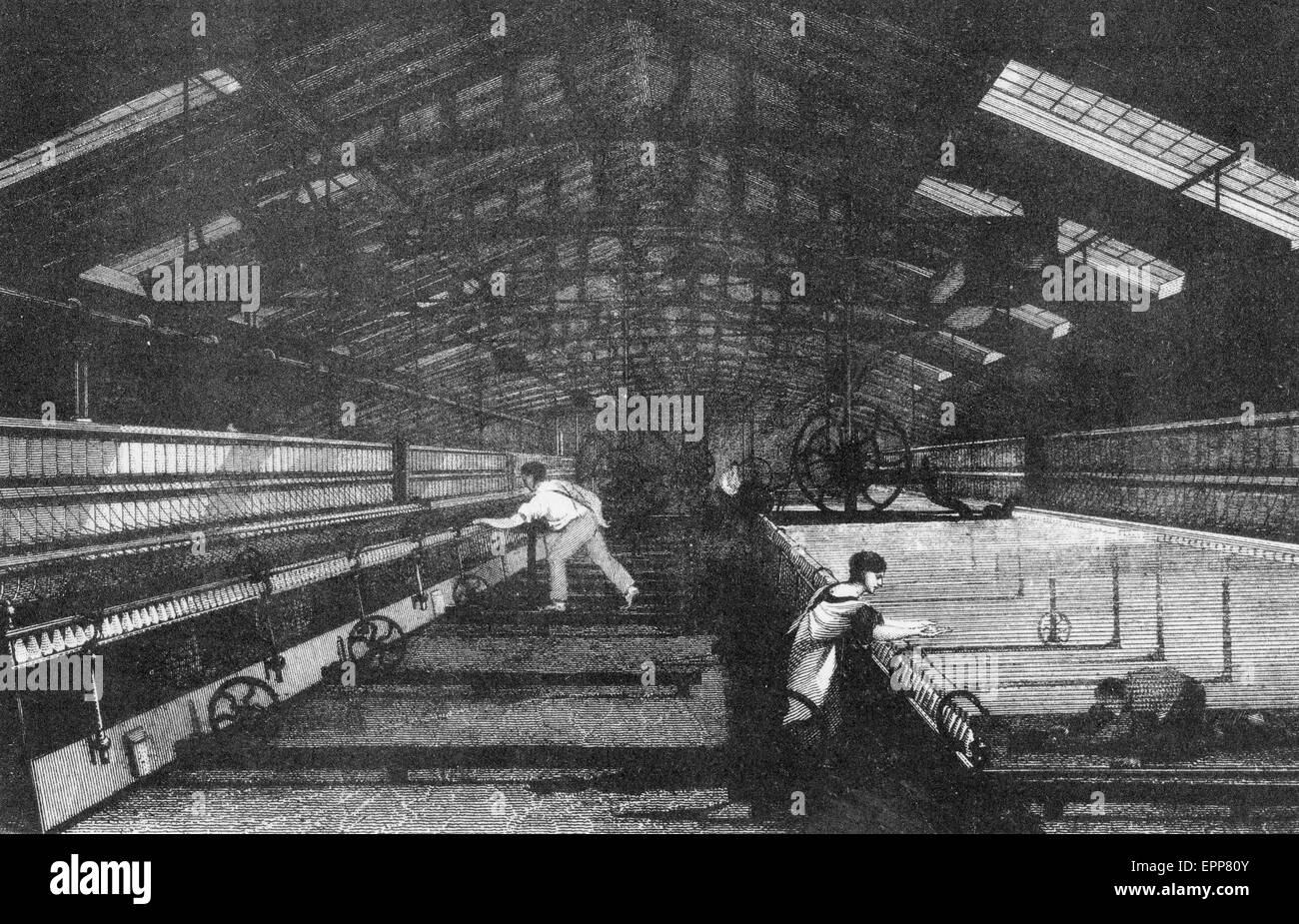 SAMUEL CROMPTON LA FILATURA mulo progettato tra il 1775 e 1779 installato in una fabbrica di Lancashire. Da Baines" la storia della lavorazione del cotone pubblicato in 1835 Foto Stock