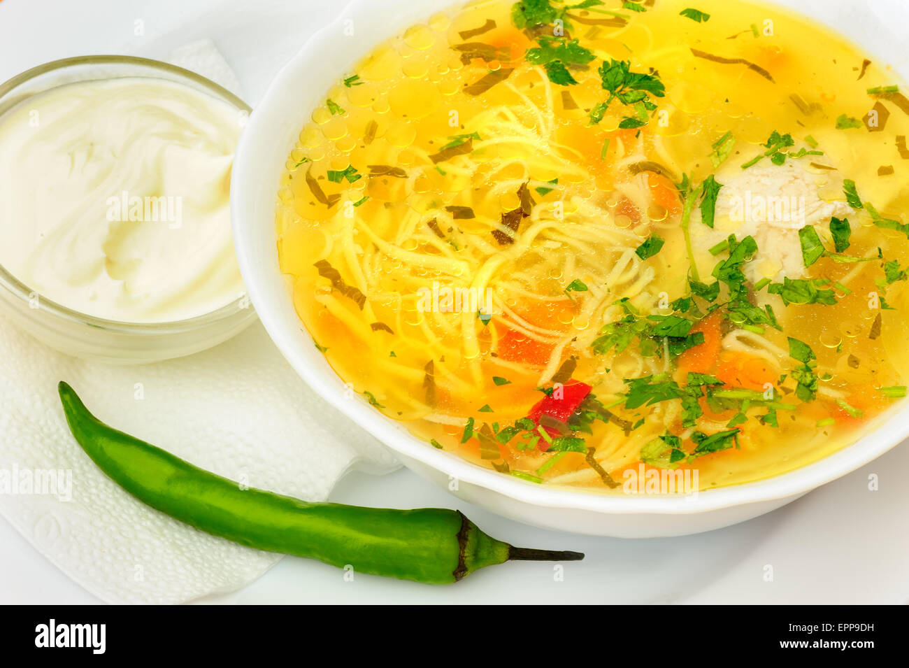 Zama, rumeno e moldavo zuppa di pollo Foto Stock