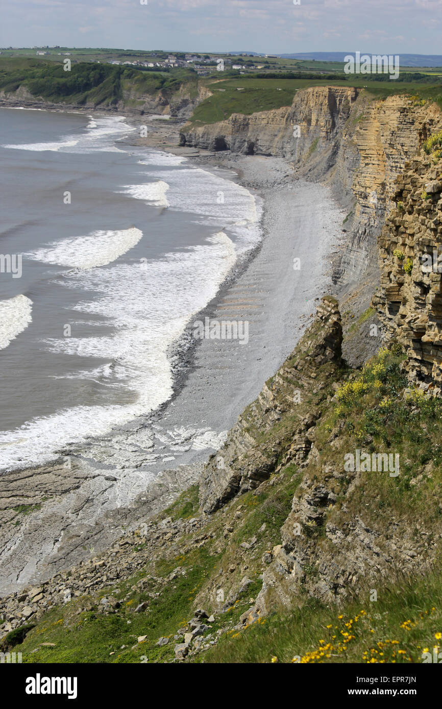 Costa del patrimonio con cliff errosion a Wick Beach, Vale of Glamorgan Foto Stock