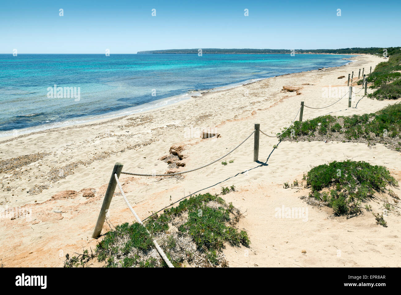Formentera, una spiaggia con mare turchese in Mediterraneo isole baleari Foto Stock