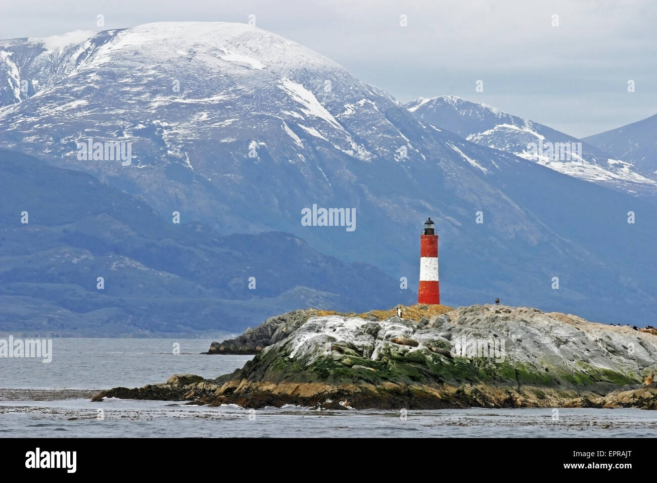 Faro nel Canale di Beagle a Tierra Del Fuego Foto Stock