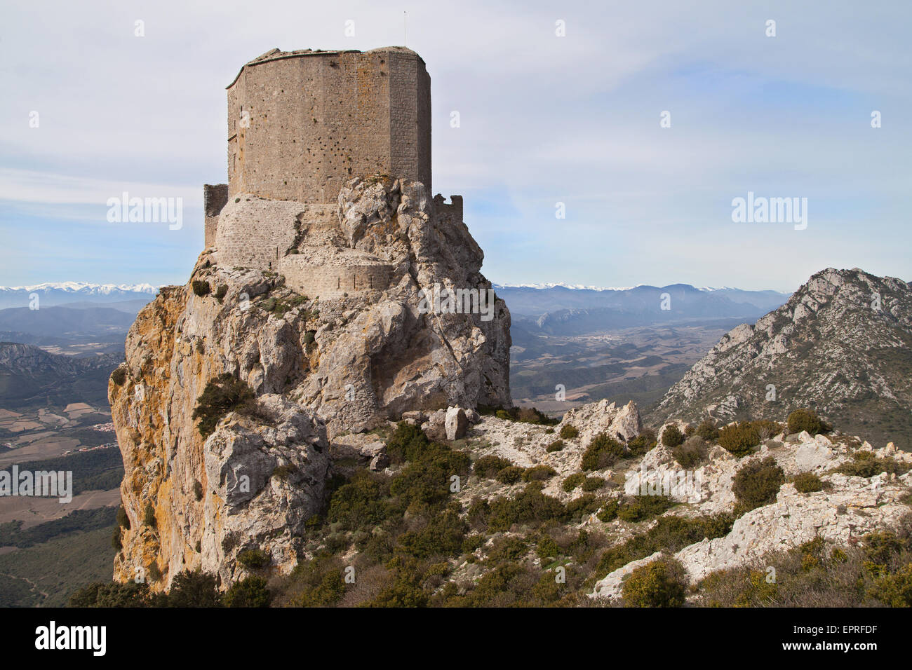 Chateau de Queribus, Aude, Languedoc-Roussillon, Francia. Foto Stock